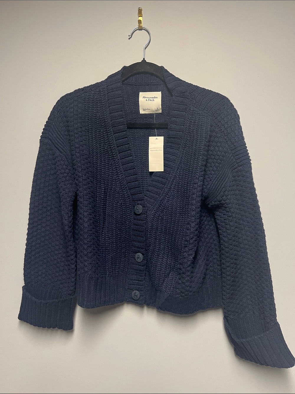 Abercrombie & Fitch Navy Textured Button-Front Cardigan